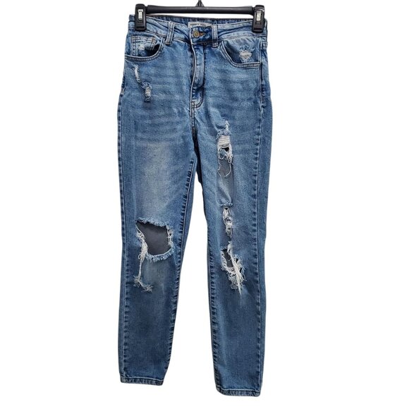 Hammer Jeans Junior's Medium Wash Super Distressed High Waist Ripped Skinny Sz 1 - Picture 1 of 7